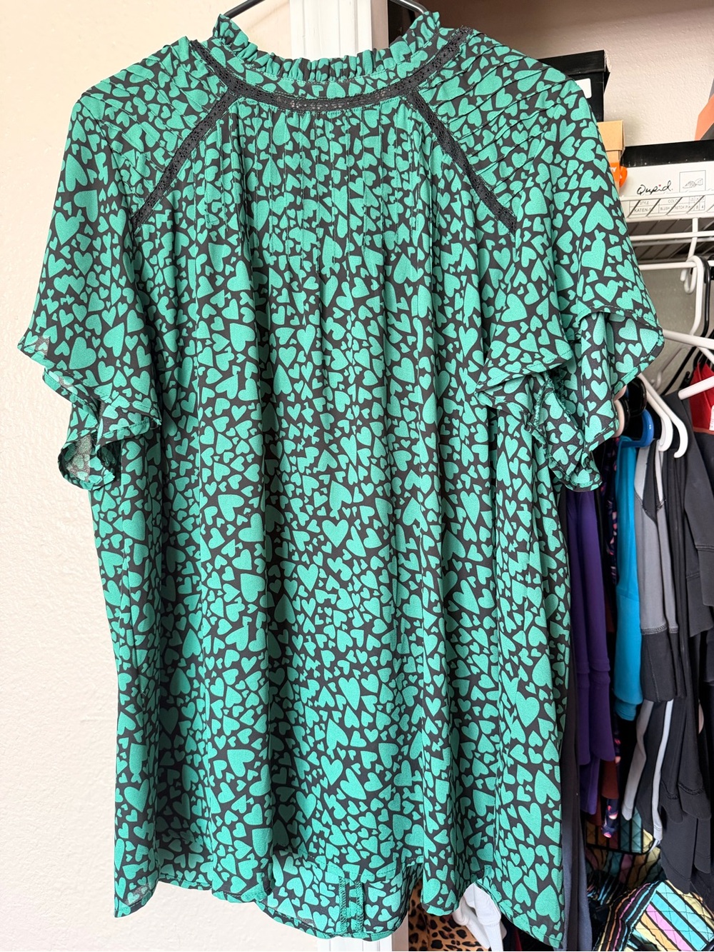 torrid Teal & Black Heart-Print Flutter Sleeve Blouse